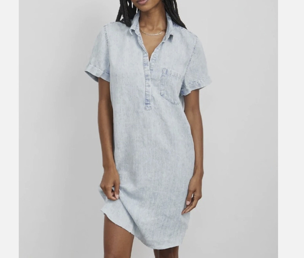 Rails Shirt Dress Blue Acid Wash Valerie Mini Linen Beachy Boho Festival Size XS